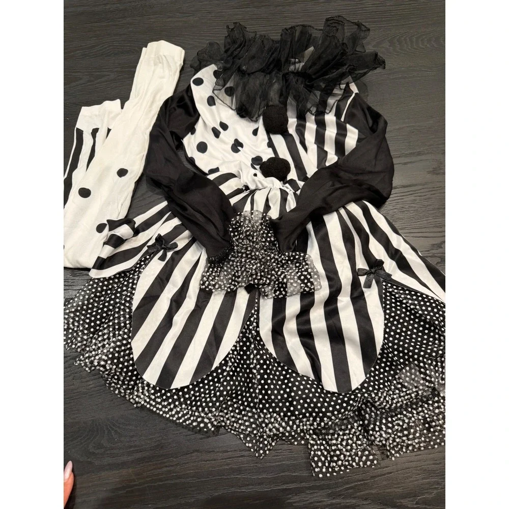 Spirit Halloween Twisted Trickster Clown Costume kids  12-14 years Black White